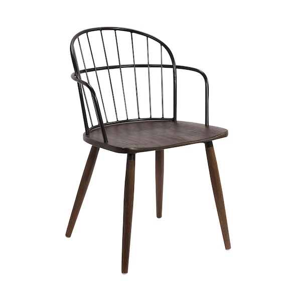 Armen Living Bradley Steel Framed Side Chair in Black Powder Coated Finish and Walnut Glazed Wood LCBDSIBLWA - main
